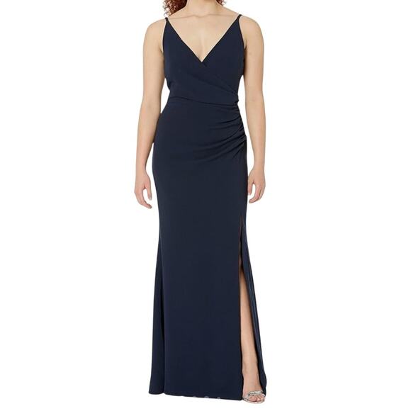 Dress the Population dress Jordan Ruched side slit gown blue Large L - Picture 1 of 6